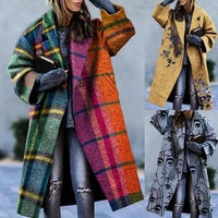 coat colorful pocket eye catching vintage long sleeve lady overcoat for daily wear winter jacket lady coat