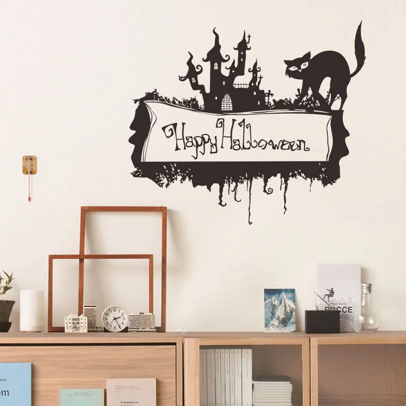 

Halloween Scary Black Cat Wall Sticker Room Decoration Removable Wall Sticker Home Decor Living Room House Decoration Art Mural