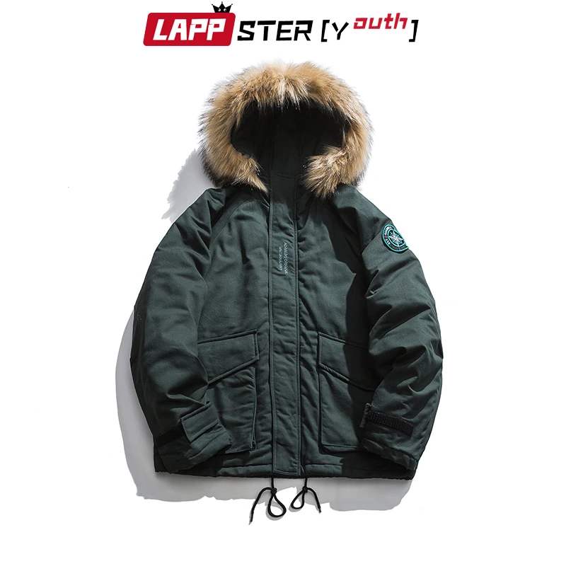 LAPPSTER-Молодежные мужские меховые куртки с капюшоном зимние пальто принтом 2022