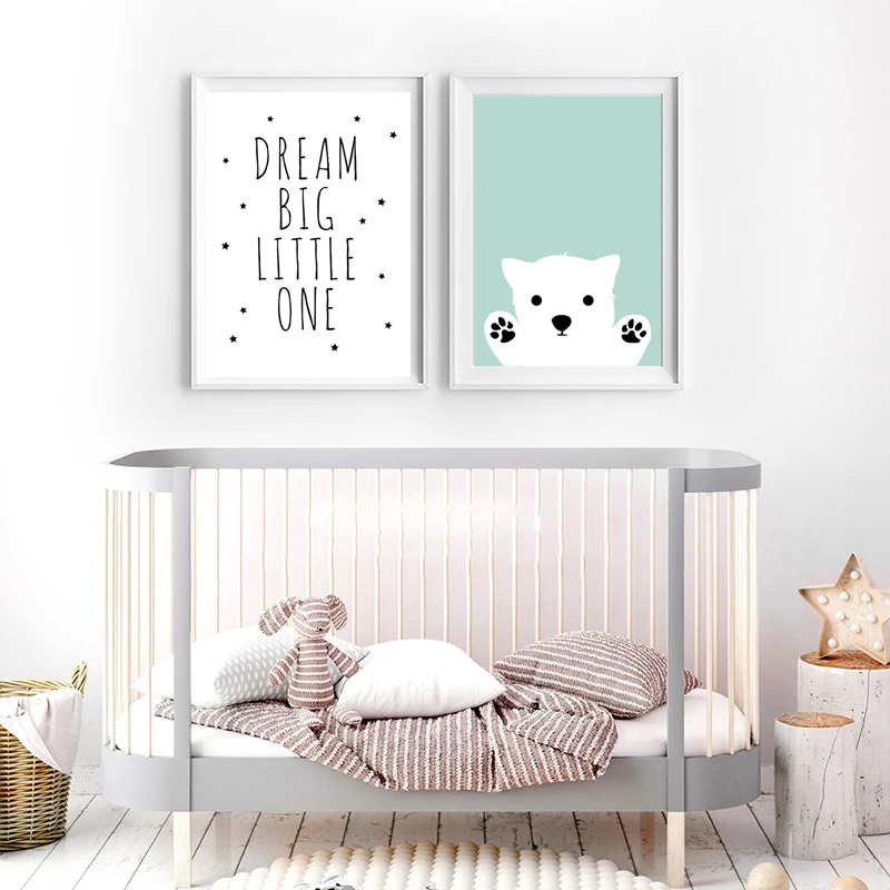 Мультяшный кролик медведь детская настенная живопись на холсте минималистичный