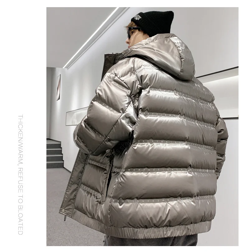 Oversized Men's Clothing White Eiderdown Quality Down Jacket Couples Warm Coat Printed Word Ribbon Women's Thickened Down Jacket