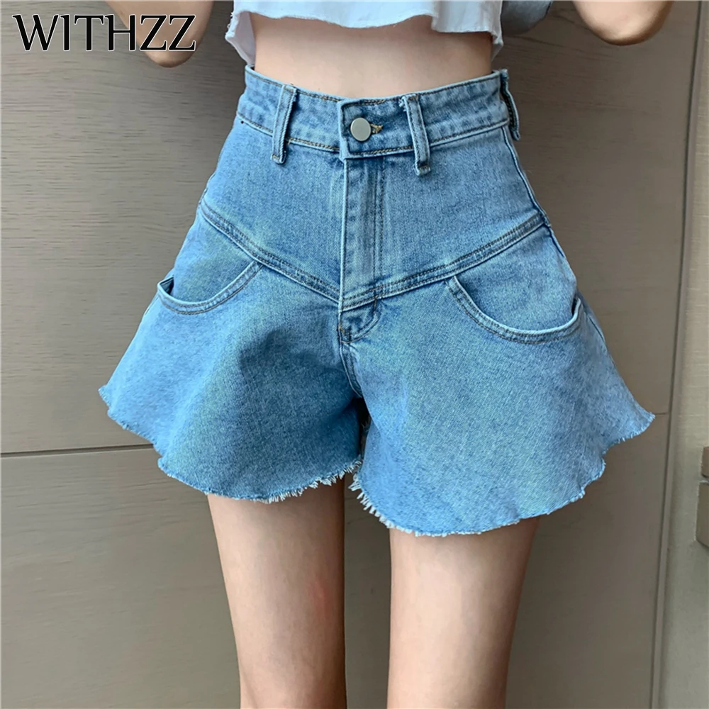 

WITHZZ Women's Design Sense Wide Jeans Wide Leg Umbrella Pants Denim Shorts