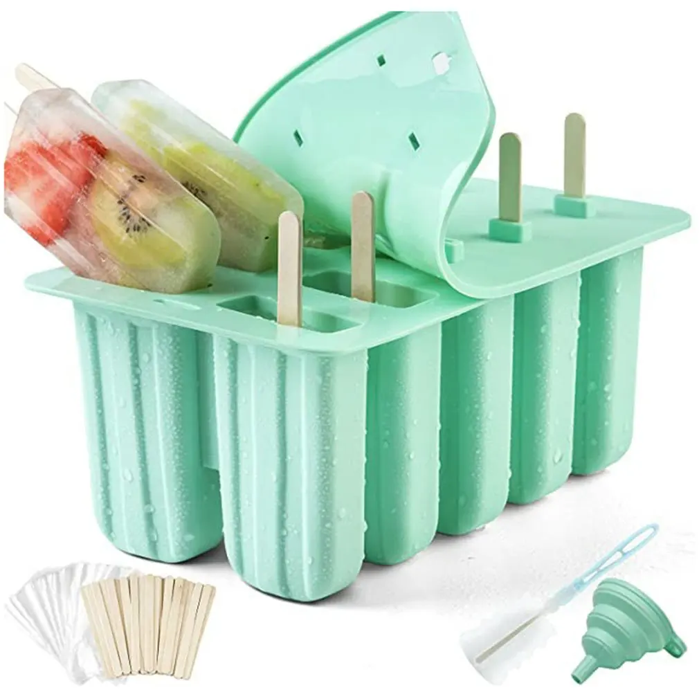 

10 Grid Silicone Ice Cream Mold DIY Bartender Mold With Lid Kitchen Tools Non-Stick Children's Popsicle Mold