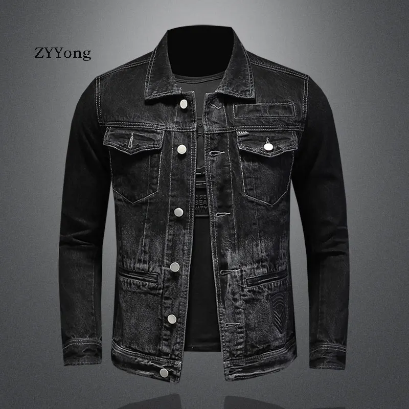 Куртка бомбер мужская повседневная Джинсовая с отложным воротником| |
