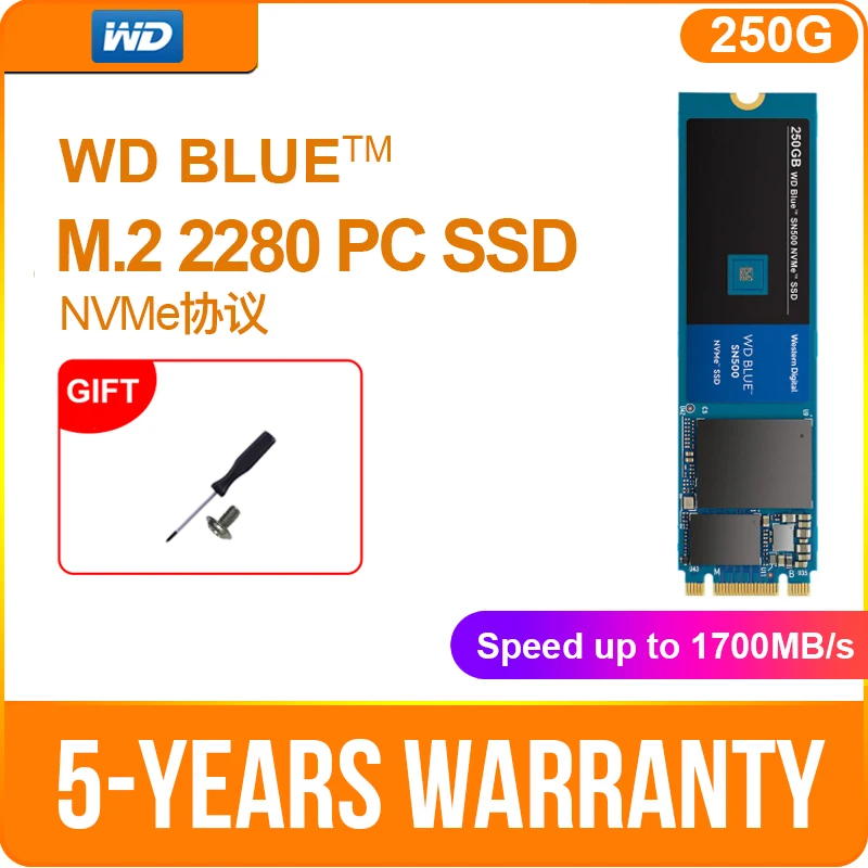 WESTERN DIGITAL WD BULE SN500 250 ГБ 500 SSD M.2 2280 NVMe PCIe Gen3 * 2 TLC Внутренний твердотельный накопитель
