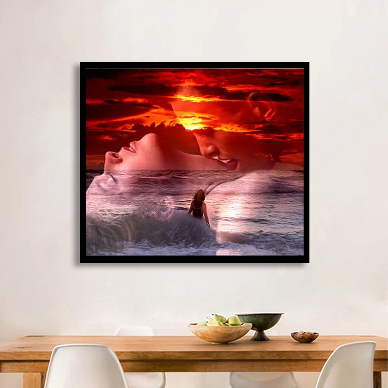 Вышивка полностью Стразы морская пара восхода солнца алмазная крестиком