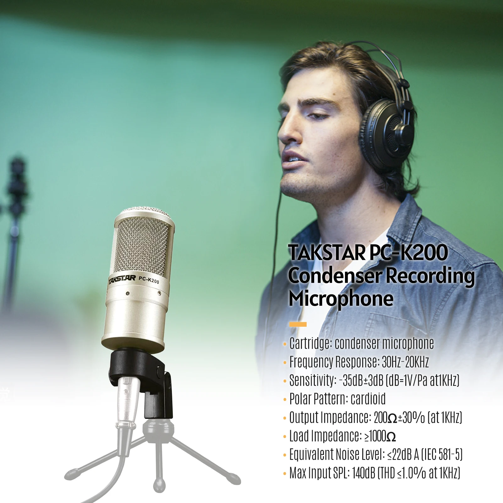 TAKSTAR PC-K200 Cardioid-directional Condenser Recording Microphone Metal Structure Wide Frequency Response with Shock Mount | Спорт и