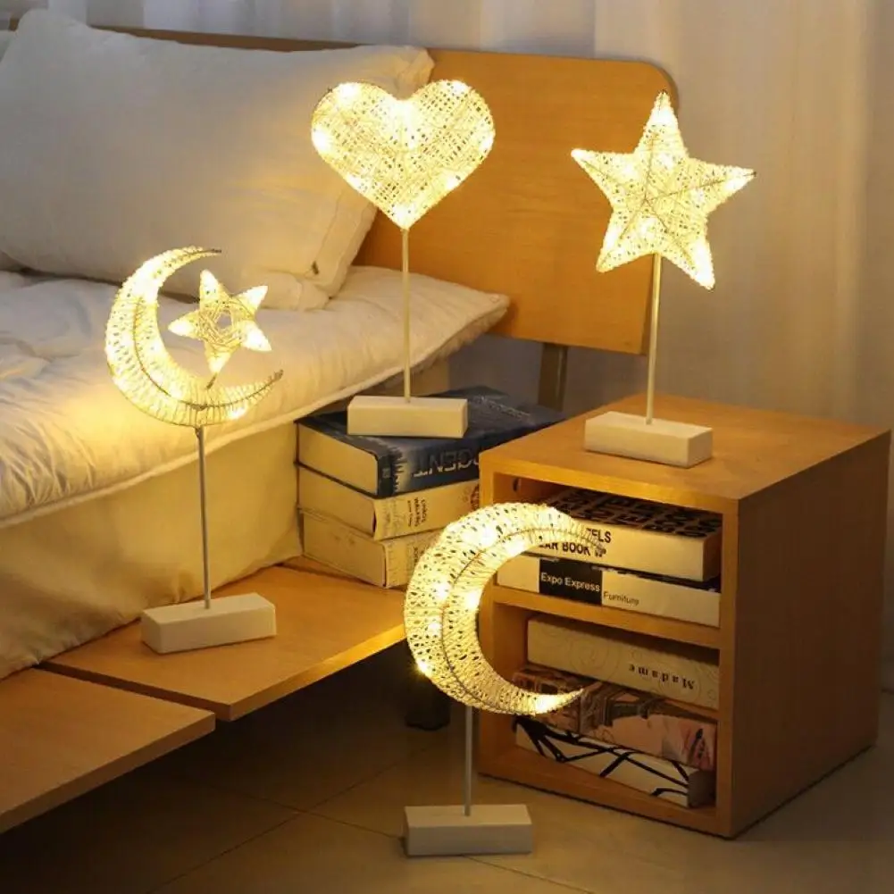 

HOT SALE New Arrival Christmas Star Moon Table Lamp Rattan Modeling LED Bedroom Desk Light Decor Wholesale Dropshipping