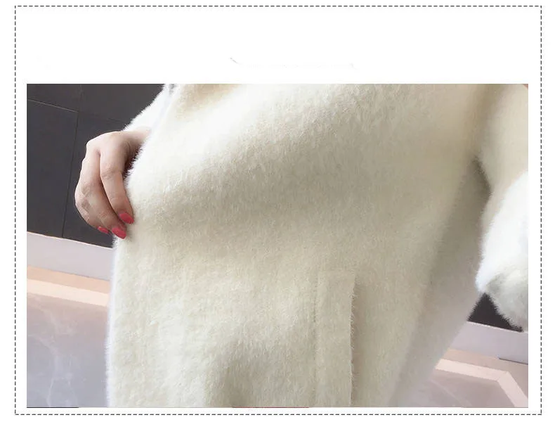 Women Mink Fur Jacket Autumn Winter Women Coat Loose Embroidered Thick Velvet Hooded Sweater Female Cardigan