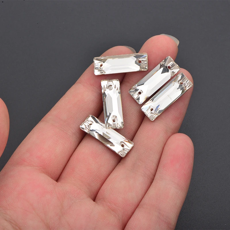 JUNAO 7*21mm Sewing Clear Rectangle Rhinestone Glass Stones Applique Flat Back Sew On Strass Crystal For Clothes Needlework | Дом и сад