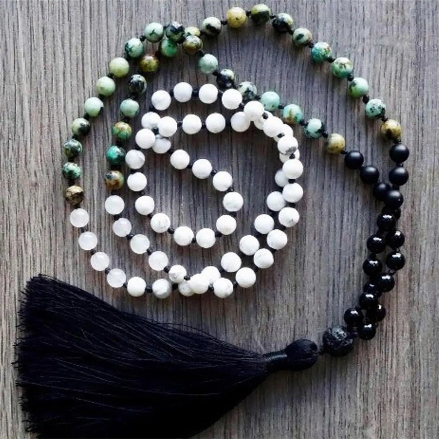 

Turquoise Howlite 108 Buddha Beads Bracelet Necklace Elegant Taseel Bless spread Thanksgiving Day Fancy Classic Inspiration