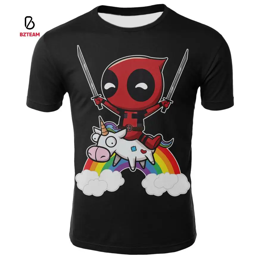 

BZTEAM 2021 New American Anime Deadpool 3D Printing T-shirt Large Size Men's and Women's Casual Men's Shirts Fun Casual T-shirts