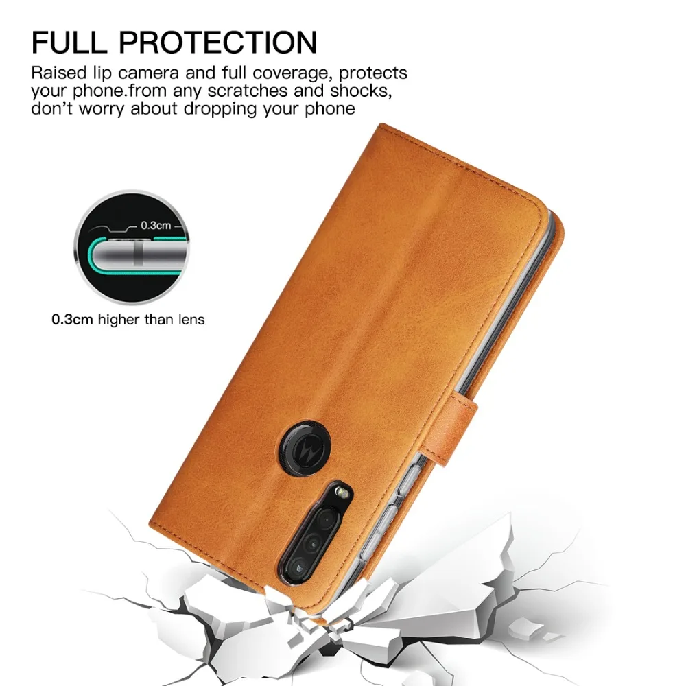 Чехол из натуральной кожи для Motorola Moto One Action Case откидной Чехол-кошелек для Moto One action Card Stand Магнитный чехол-книжка