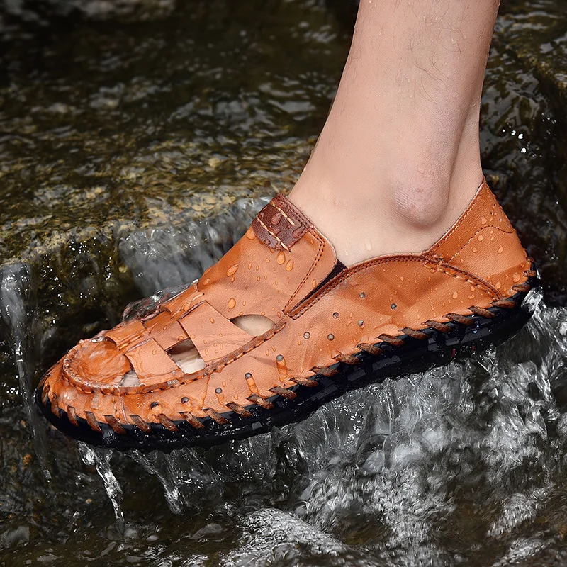 Мужские сандалии из натуральной кожи ручной работы летние в римском стиле