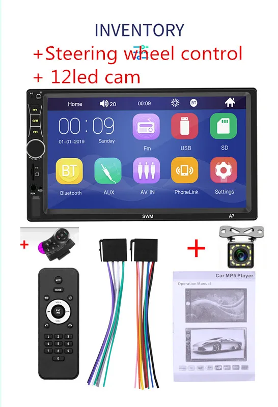 RC and 12led cam Авторадио 2DIN автомобильный стерео MP5 плеер 7 дюймов сенсорный экран Bluetooth USB AUX U диск FM радио+ камера - Цвет: RC and 12led cam