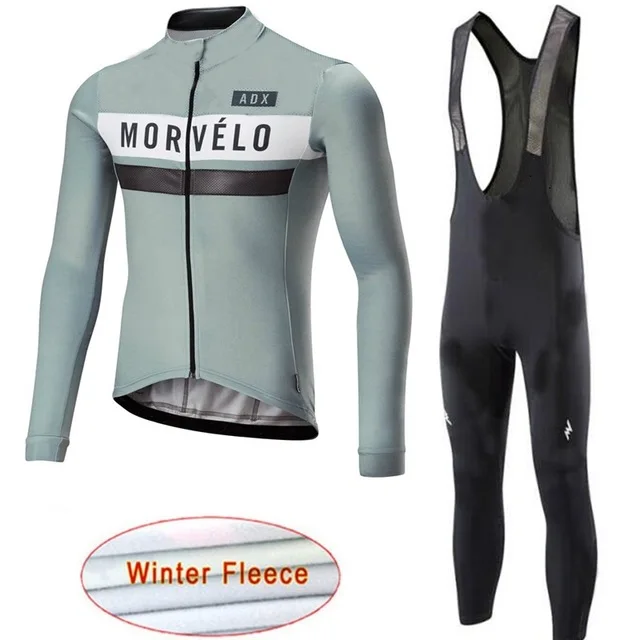 15 Morvelo тепловой флис мужской зимний Велоспорт Джерси Набор Ropa Ciclismo Invierno супер теплый Bkie одежда длинный 9D гелевый коврик - Цвет: 15