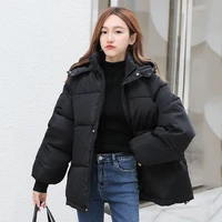 women winter down jacket 2021 hooded loose thick female down coat oversized stand collar solid casual womens outwear