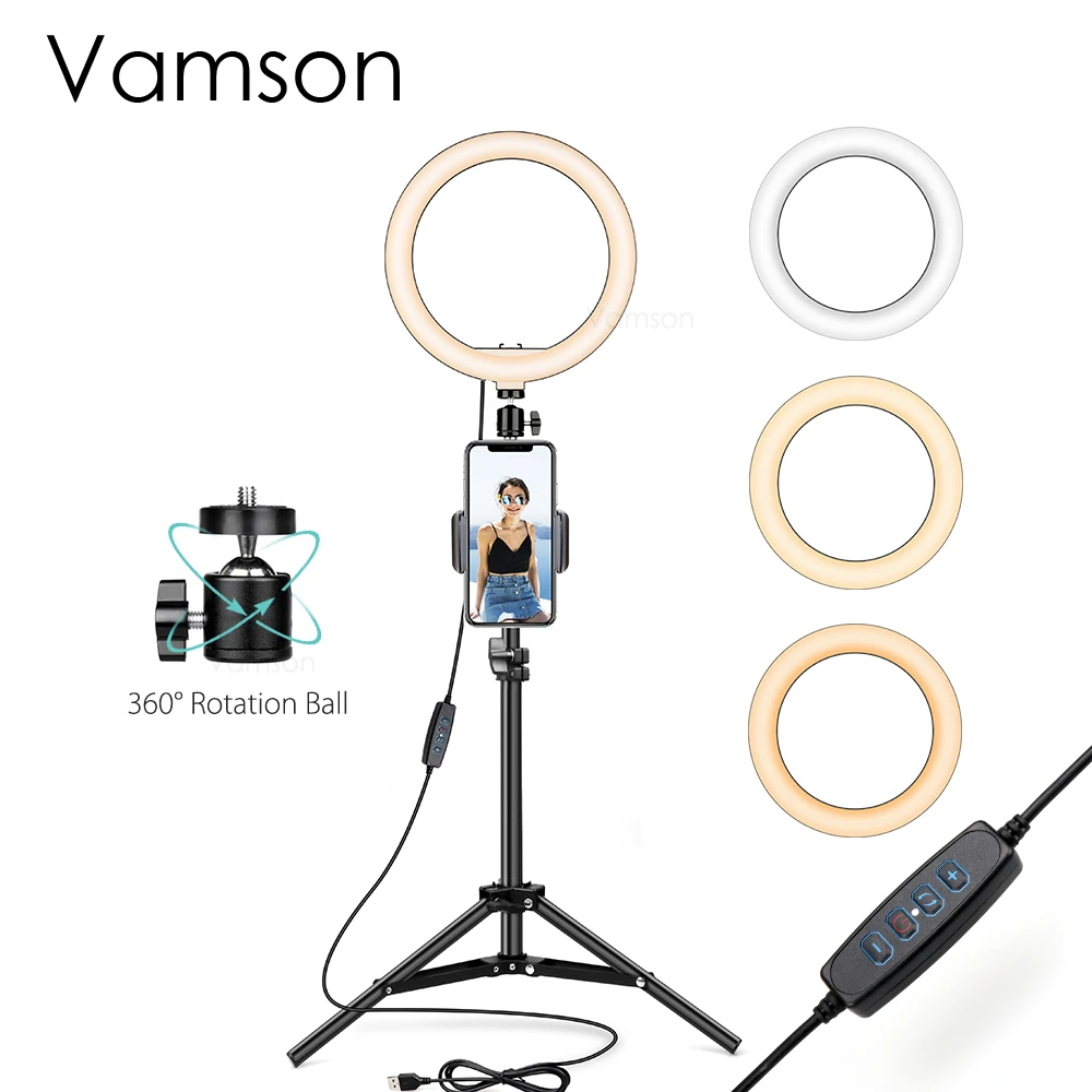 

Vamson Ring Light 3 Color Lights & 10 Dimmable Brightness Premium LED Lighting for YouTube Selfie Lights LED VLS07A