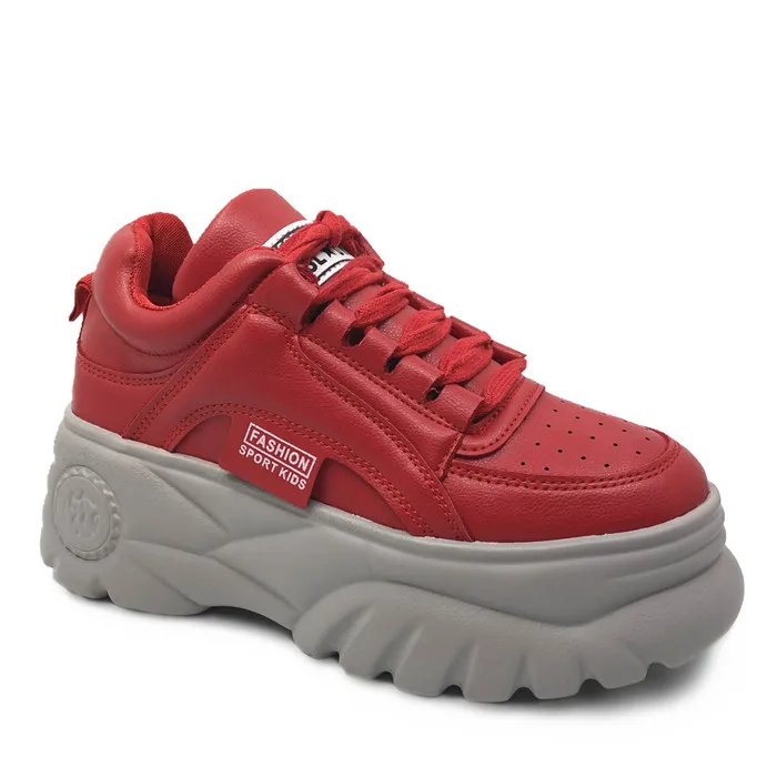 01 Red CAILASTE/; женские кроссовки на платформе; обувь на высоком каблуке с круглым носком; повседневная обувь на шнуровке; женская Ультралегкая обувь в стиле Харадзюку - Цвет: 01 Red