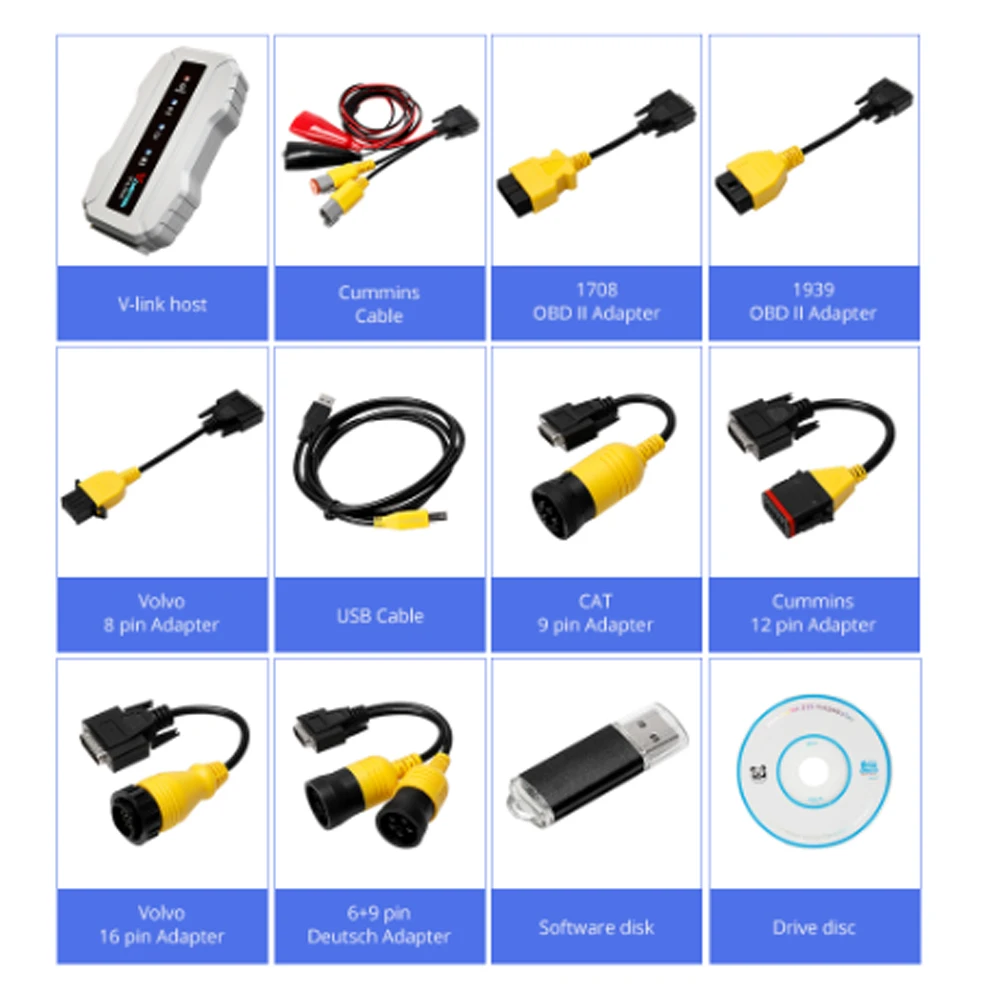 VDIAGTOOL аксессуары для грузовиков диагностический интерфейс для Cat3 для Volvo для Cummins V7.62 Wi-Fi версия Vlink сканер Heavy Duty инструмент