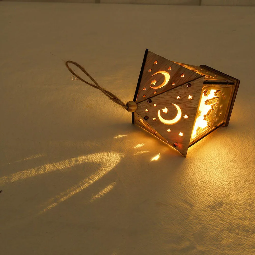 

Wooden Moon House LED Lights Hanging Pendant Ornament Eid Mubarak Muslim Islam Ramadan Festival Decorations Art Craft for Home