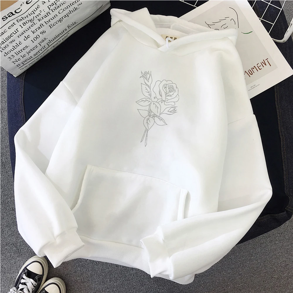 

Harajuku Autumn Winter Hoodie Tops Simple Line Graphic Long Sleeve Hoodies Art Flowers Creative Style Sweatshirts Aesthetic