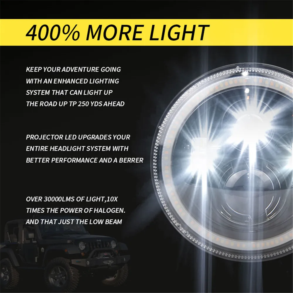 7 Inch Car LED Headlight Off-road Led Lamp H4 Angel Eyes For Lada Niva 4X4 UAZ Hunter Boat Work Lights Accessories |