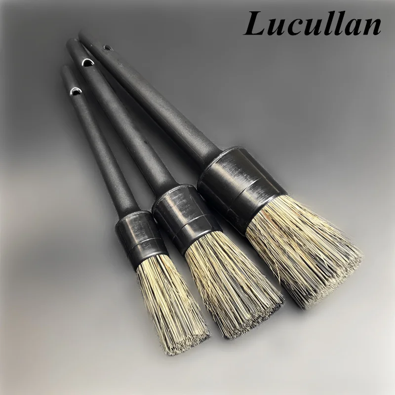 Черный Lucullan 3 шт./лот, деревянная ручка, автомобильные детализаторы, щетки, супер плотные волосы для интерьера, диски, колеса, кондиционеры, инструменты для чистки автомобиля - Цвет: Черный