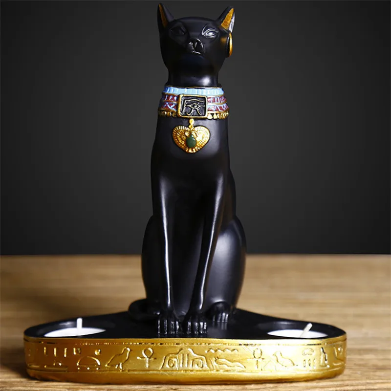 EGYPTIAN CAT CANDLESTICK RESIN CANDLE HOLDER FIGURINE VINTAGE GODDESS BASTET STATUE HOME OFFICE DECORATION WEDDING GIFT | Дом и сад