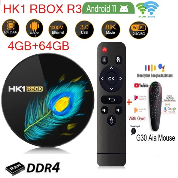 ТВ-приставка HK1 RBOX R3 8g RK3566 DDR4 на базе Android 11 поддерживает двухдиапазонный Wi-Fi 2 4G/Φ