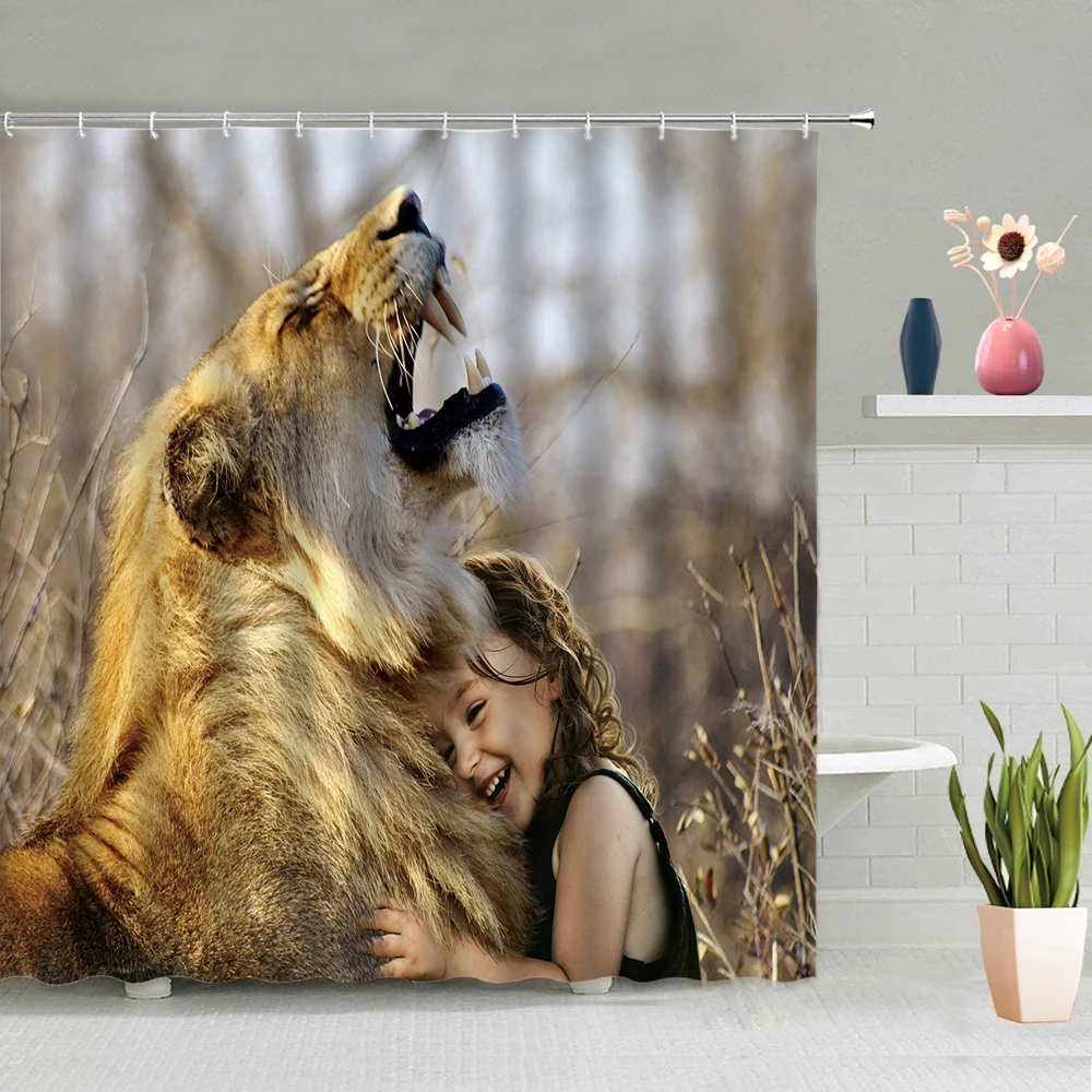 

Lion Tiger Shower Curtain Ferocious Wild Animal 3d Printed Wall Hanging Curtains Waterproof Bathroom Bathtub Screen Home Decor