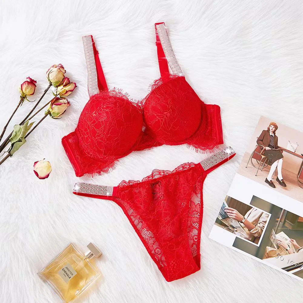 2 pcs Luxury Underwear Set Sexy Lingerie Transparent Women's Bra Underwire pink Panty Bra Sets Lace Underwear Lingerie for woman