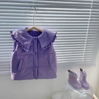 new autumn winter baby girls cotton padded waistcoats ruffles collar solid color korean style toddlers kids sweet vests
