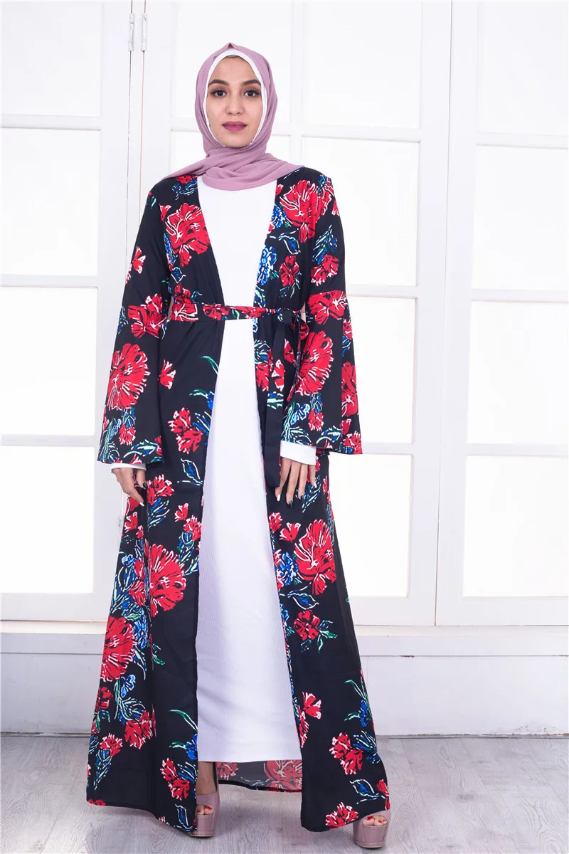 Платье Abaya модный черный кардиган с цифровым принтом Средний Восток Дубайский