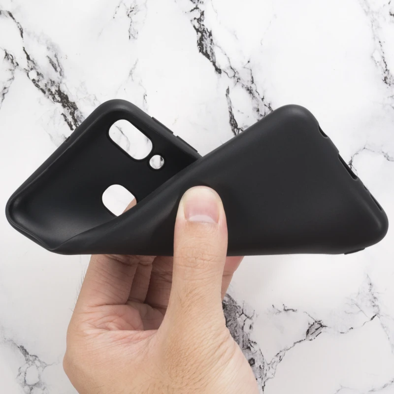 Black Soft Silicone Чехол для телефона из искусственной кожи с текстурой под дерево для samsung Galaxy A20e, чехол-книжка с откидной крышкой, чехол-кошелек в деловом стиле, Мягкая силиконовая задняя крышка - Цвет: Black Soft Silicone