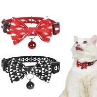 2pcsset cat collar with bell bowtie breakaway cat safety collars necklace for cats kitten charm adjustable cat accessories