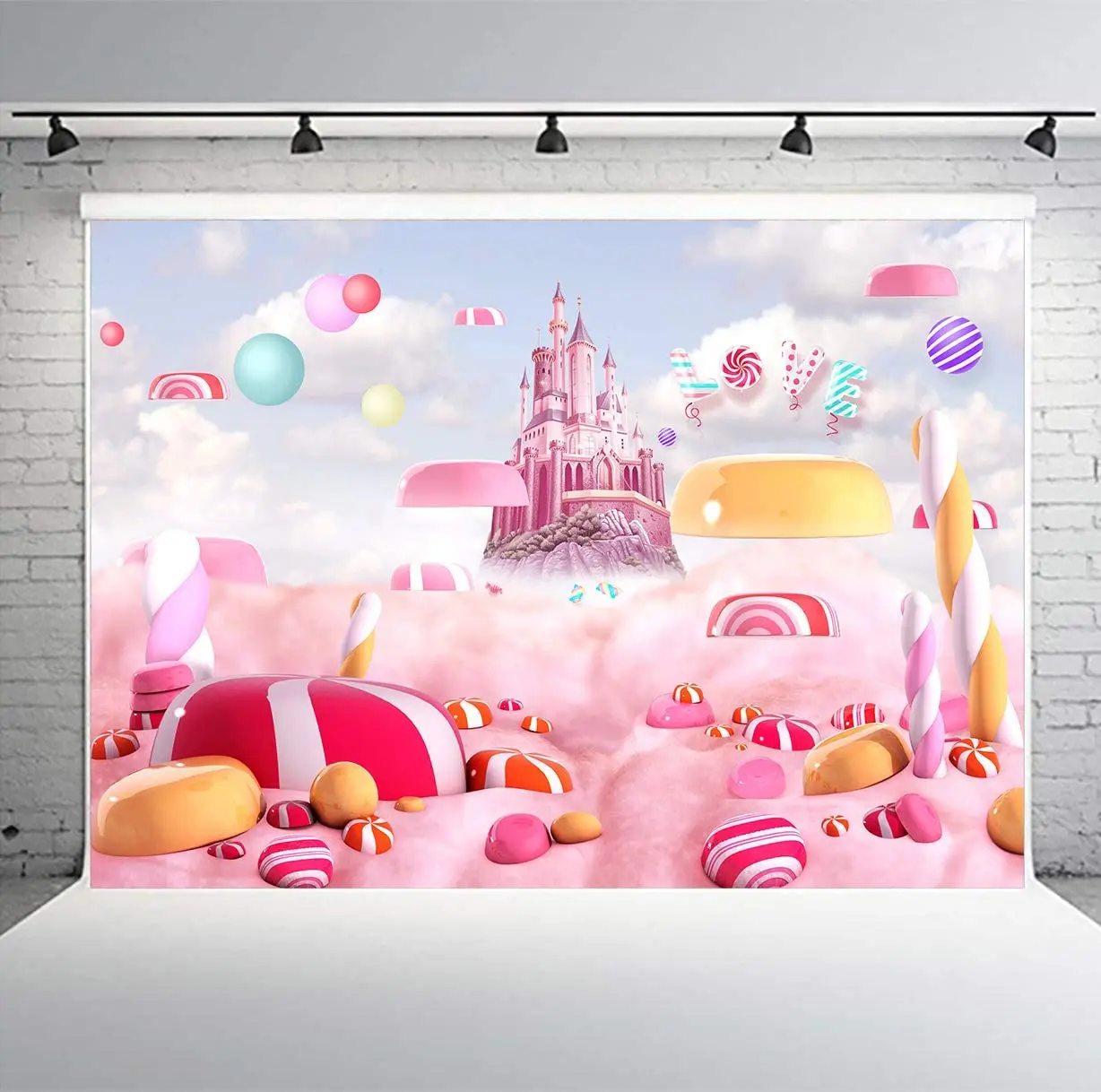 

Sweet Candy Photography Backdrop Lollipops Fairy Tale Castle Background Kids Theme Birthday Party Decoration Banner