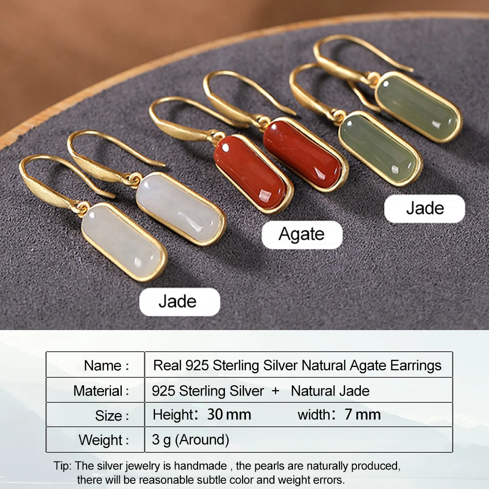 

LATS Real 925 Sterling Silver Gold Plated Red Agate Jade Long Earrings for Women Fashion Drop Earring 2020 Fine Jewelry Brincos
