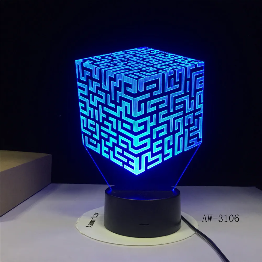 Кубическая лампа Quare 3D иллюзия светодиодная настольная 7 цветов изменение цвета