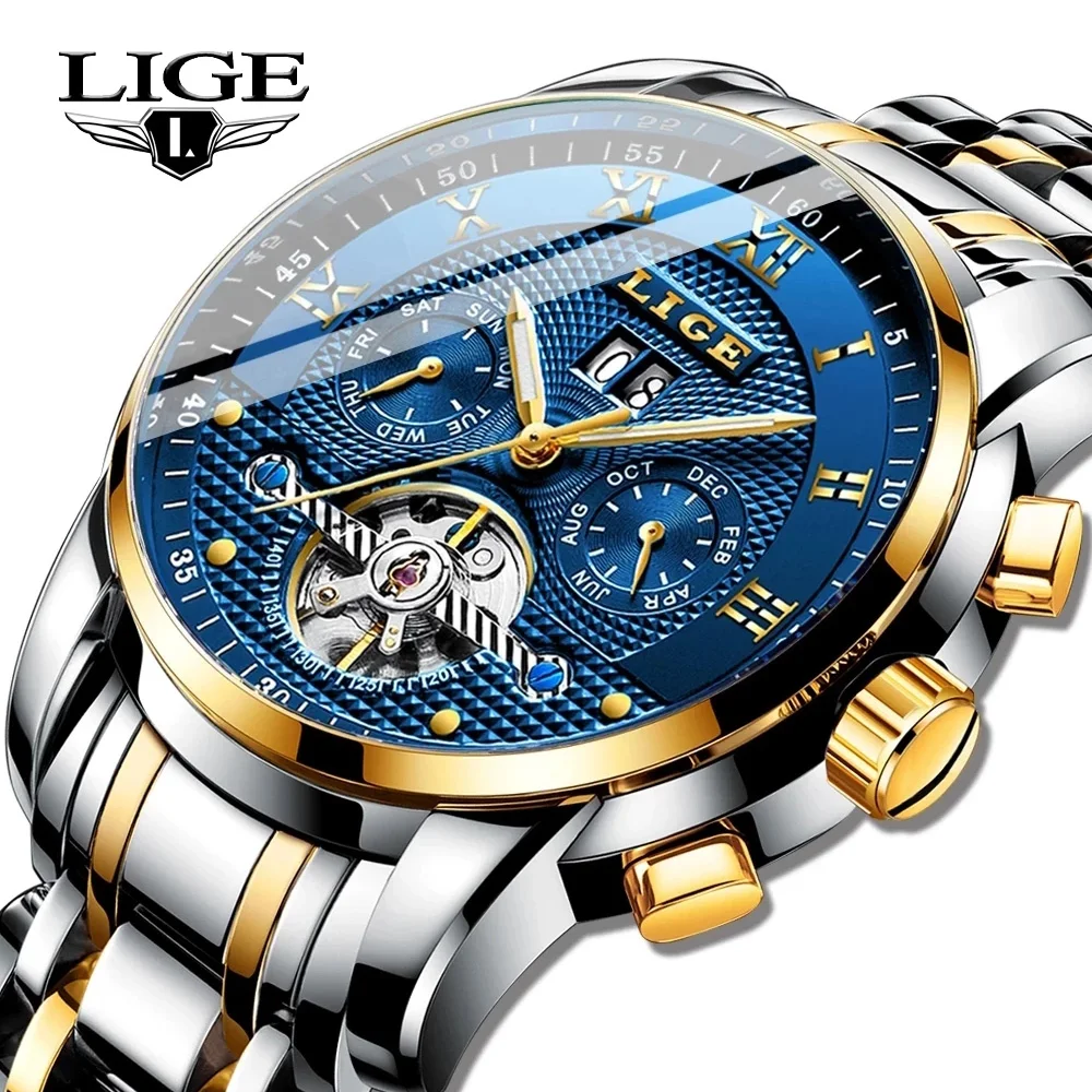 

Original LIGE Mens Watches Fashion Top Brand Luxury Business Automatic Mechanical Watch Men Casual Waterproof Hollow Wristwatch