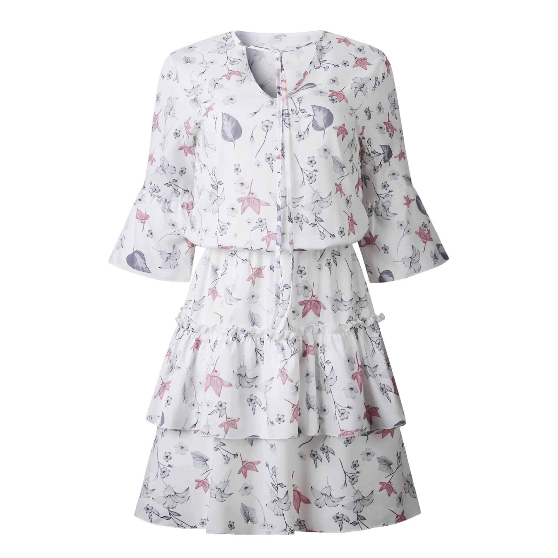 Женское платье больших размеров с цветочным принтом для кэжуал-стиля на длинных рукавах - Роупа Феминина.