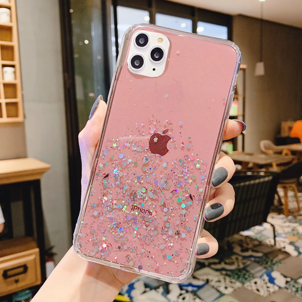 Чехол для iphone XR X XS Max 6 6S 7 8 Plus 12 11 Pro SE мягкий прозрачный гелевый из ТПУ с блестками и