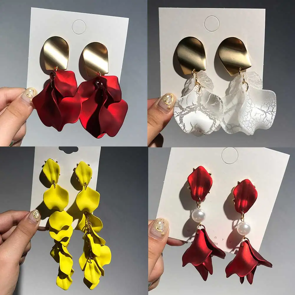 

Flatfoosie Exquisite Flower Long Drop Earrings For Women New Fashion Elegant Temperament Dangle Earring Jewelry Party Gifts