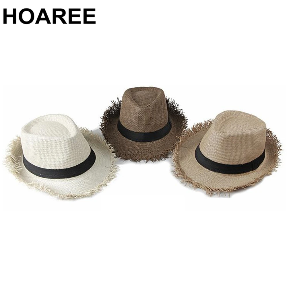 Пляжная шапка HOAREE Мужская повседневная соломенная шляпа с Федора полями широкая