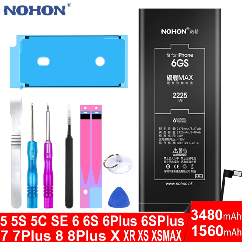 Оригинальный аккумулятор NOHON для Apple iPhone 5 6 S 5S 5C SE X XR XS Max 7 8 Plus 6Plus 7Plus iPhone5 iPhone6 iPhone7