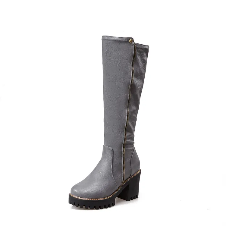 Ботфорты женские выше колена сапоги на молнии сбоку с круглым носком обувь до