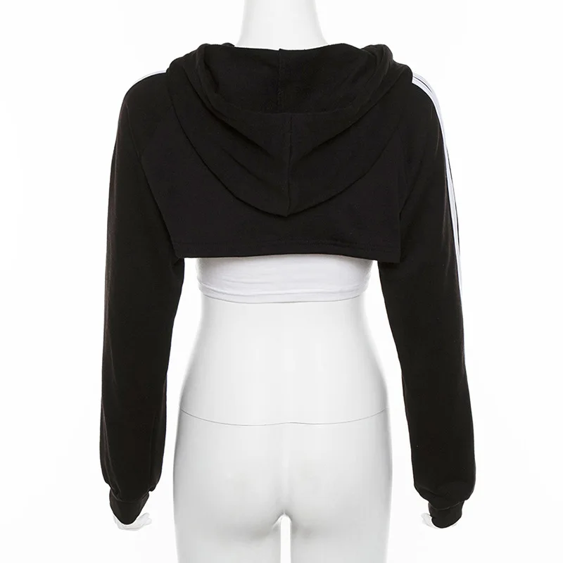 

ArtSu Fall Clothing Crop Top Women Black Hooded hoodies sweatshirts Long Sleeve hoody ladies Reflective Streetwear PDG1925