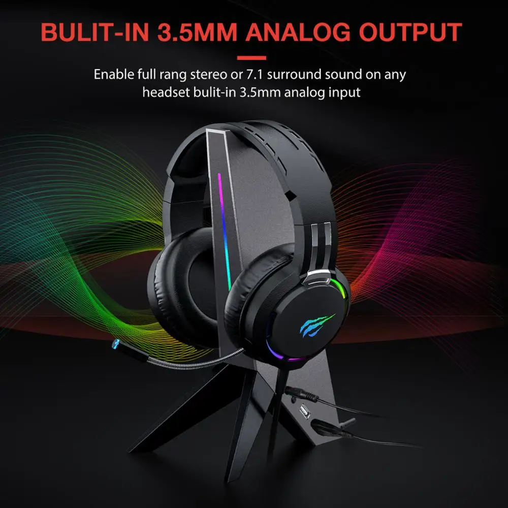 Havit Gamenote RGB Подставка для наушников с 3 5 мм AUX и двумя портами USB игровой дизайн