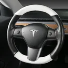 Накидка на руль Tesla, модель 3 2017-2020, из микрофибры, черная, с белой кожей