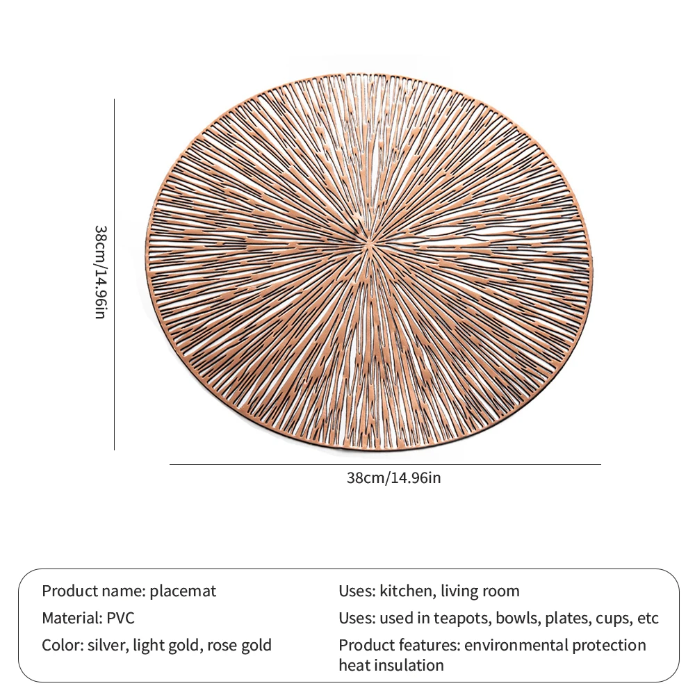 

Round Placemats PVC Non-Slip Hollow Table Mats Heat Insulation Plate Pad Coaster Home Table Decor Restaurant Coffee Cup Mat